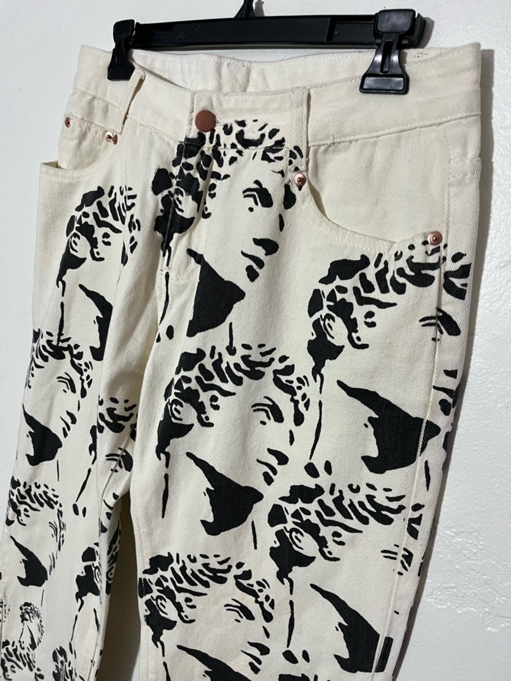 Michelangelo David Statue Printed White Jeans Denim Unique Straight Leg / Taper - Picture 3 of 10